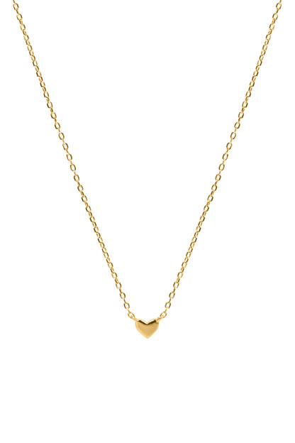 Gold necklace with a heart-shaped pendant on a white background
