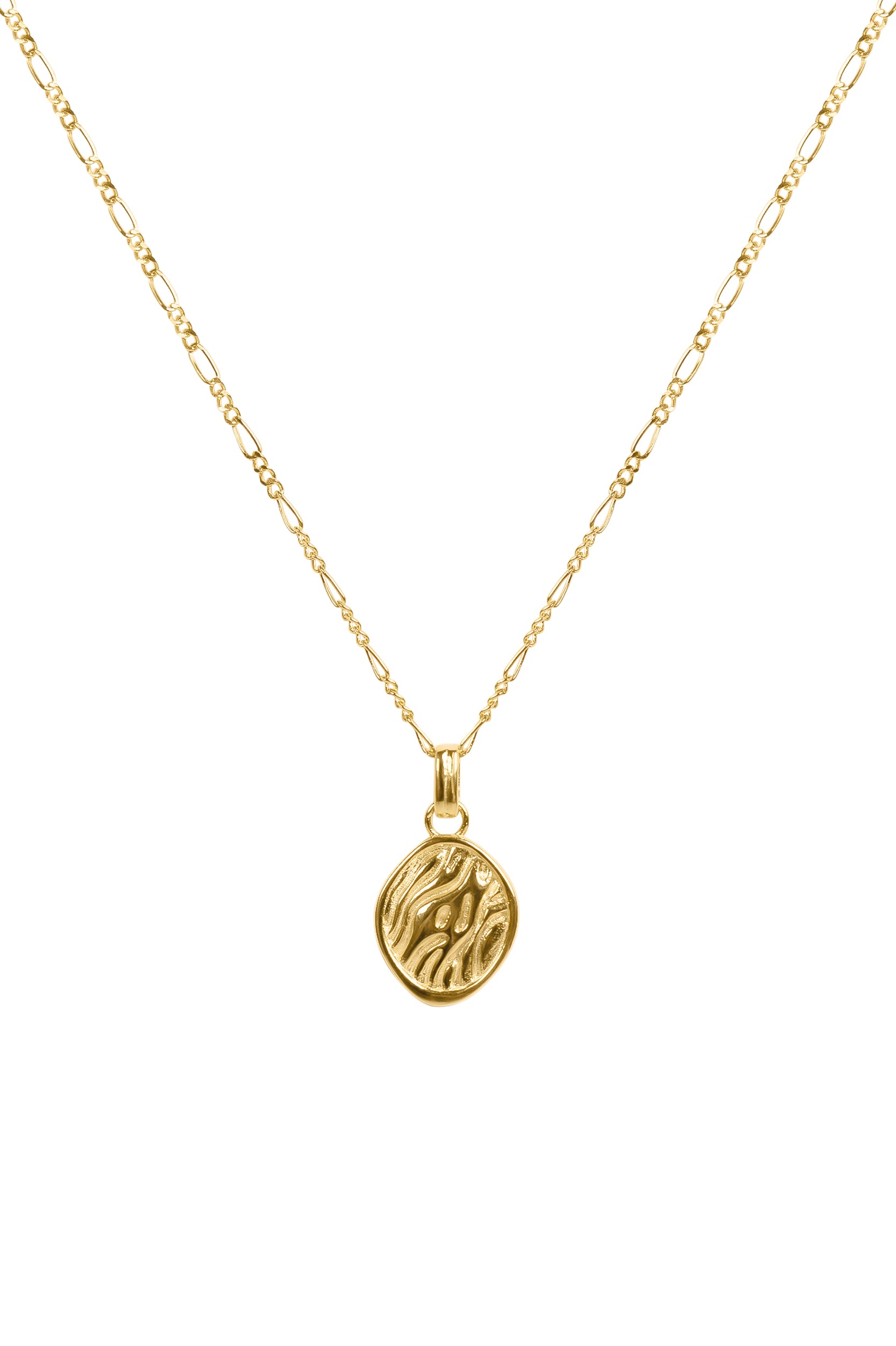 Gold necklace with a pendant on a white background