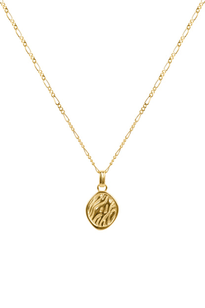 Gold necklace with a pendant on a white background