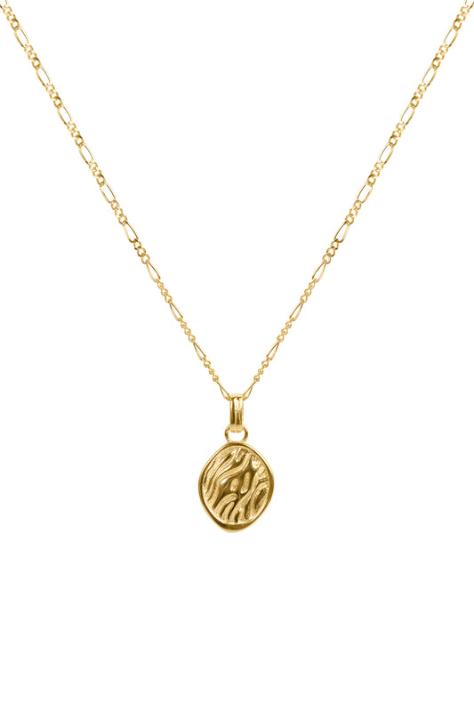 Gold necklace with a pendant on a white background